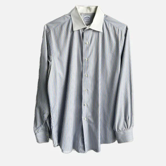 Brooks Brothers Men's Dress Shirt, Pinstripe blue and brown, Size 16-35 - Picture 7 of 7